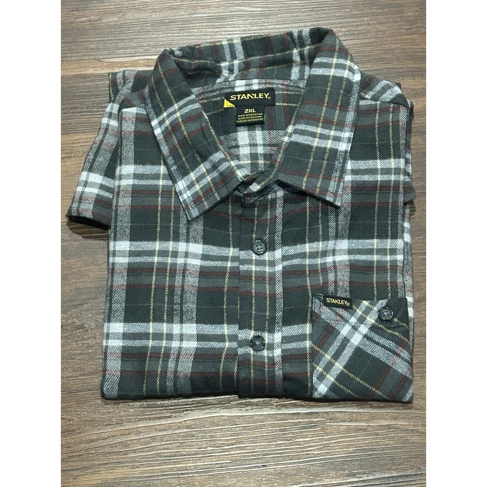 Stanley Mens 2XL Plaid Flannel Shirt Long Sleeve‎ Flap Chest Pockets